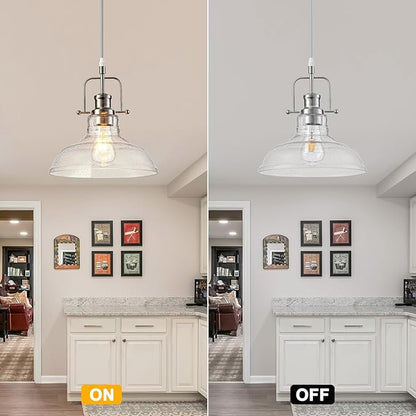 WILON Seeded Glass Pendant Lights,11 Inch Sand Nickel Pendant Lights Kitchen Island with E26 Base Vintage Hanging Ceiling Lamp for Kitchen Sink Hallway Dining Room Entry Hall(Sand Nickel Color)