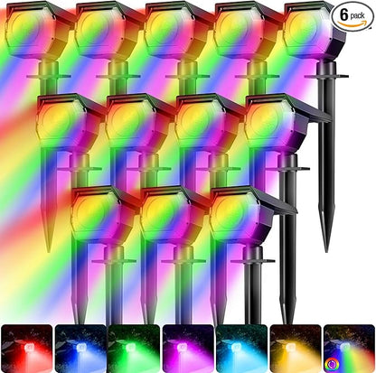Peasur 6 Pack Solar Spot Lights Outdoor Color Changing, 7 Modes Halloween RGB Solar Powered Waterproof Spotlight, Landscape Lighting for Outside Yard Garden Pathway