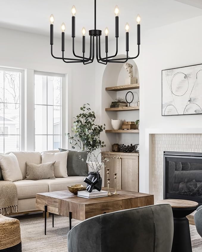 Yunnix 8 Light Black Chandelier for Dining Room Light Fixture, Modern Farmhouse Chandelier Candle for Bedroom, Entryway, Foyer, Staircase, Kitchen and Living Room