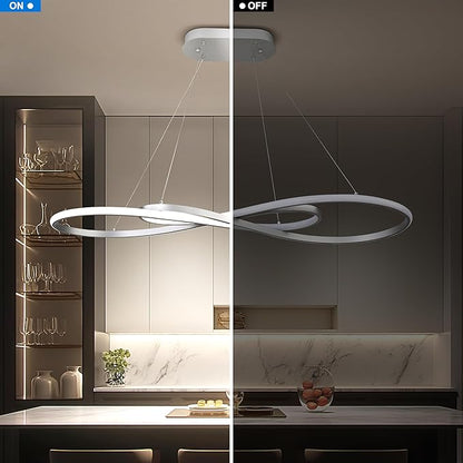 Modern Led Pendant Light, Dimmable Silver LED Chandelier for Dining Room Light Fixture Over Table Modern Kitchen Island Lighting, Height Adjustable Ceiling Light
