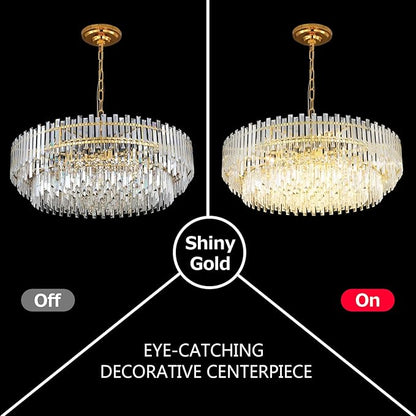 Gold Copper Crystal Chandelier Lighting 39'' for Dining Rooms Bedroom Foyer Entryway Ceiling Hanging Pendant Chandelier Light Fixture Lamp