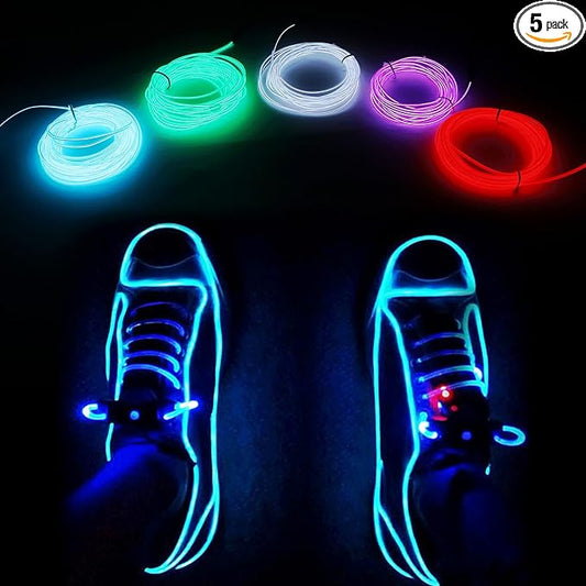 EL Wire Neon Wire Neon Light 9.84ft DIY Neon Glowing Flexible Electroluminescent Wire Light Kit for Parties Halloween Christmas Bike Clothing Decoration (Red Green White Ice Blue Purple 5 Pack)