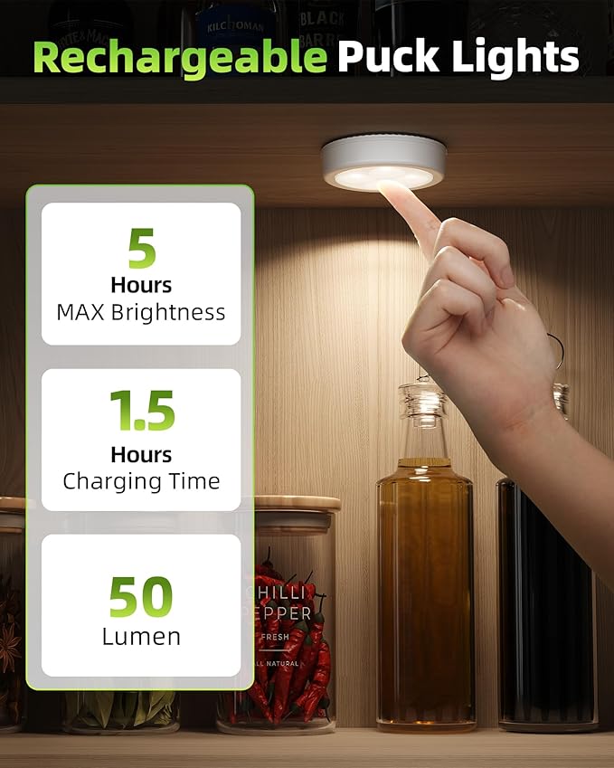 EZVALO LED Puck Lights, Rechargeable Battery Touch Light, 2.5'' Mini Tap Lights, Wireless Closet Light, Under Cabinet Lighting, 3 Color Temps, Stick On Lights Kitchen,Closet,Pantry(2 Pack)