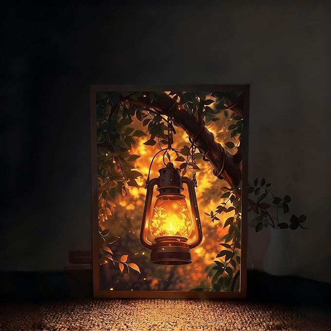 Rechargeable Table Lamp Lighted Painting, Novelty Night Light for Bedroom, Dynamic LED Touch Lamp for Nightstand, 3-Color Dimmable Decorative Light for Home Decor, Gift for Women Kid Mom