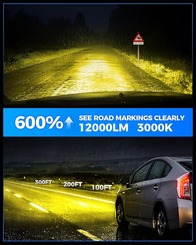 Marsauto H16 H11 H8 LED Fog Light Bulb Yellow, 12,000 Lumens 3500K Amber Yellow Fog Lights Super Bright & Compact H8/H11 LED Bulb, 1:1 Mini Size Plug and Play, Side Marker & Parking Light Combos