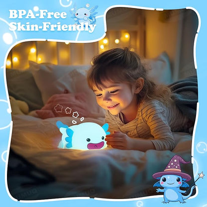Axolotl Night Light, LED Cute Silicone Nursery Nightlight for Kids, Dimmable Squishy Night Light Touch Bedside Lamp with 20 Minutes Timer, Axolotl Gift, Funny Decor, Blue