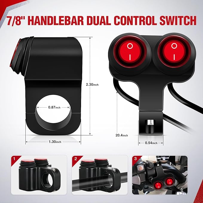 Nilight Motorcycle 7/8" (22mm) Handlebar Switch Plug and Play 12V Waterproof On Off Push Button Dual Control for ATV UTV Driving Light Bar