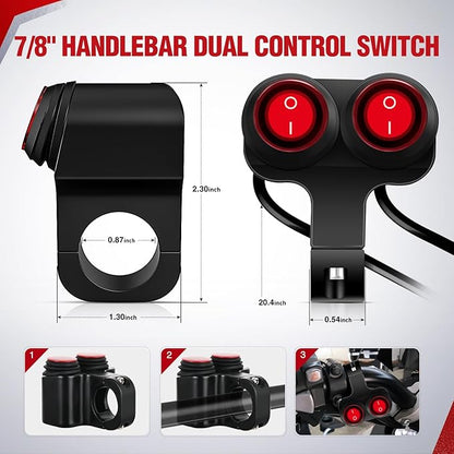 Nilight Motorcycle 7/8" (22mm) Handlebar Switch Plug and Play 12V Waterproof On Off Push Button Dual Control for ATV UTV Driving Light Bar