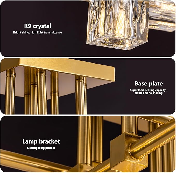 Semi Flush Mount Ceiling Light Fixture,13-Lights Modern Gold K9 Crystal Chandeliers,Farmhouse Light Fixtures Ceiling Sputnik Lights for Bedroom,Living Room,Dining Room,Kitchen,Entryway