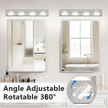 LED Modern Bathroom Vanity Light Fixtures, 4-Light 28-inch Dimmable Brushed Nickel Vanity Lights for Bathroom Lighting Fixtures Over Mirror, with 360° Rotatable Acrylic Heads (Cool White 6000K)
