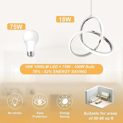 MAYNA Spiral LED Pendant Light, 4000K Natural White Modern Pendant Lights Kitchen Island, 18W Adjustable Height Island Lights for Kitchen Bedroom Dinning Room Living Room, 1 Pack (Chrome)