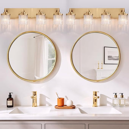 Modern Crystal Bathroom Light Fixtures, 4 Light Gold Vanity Lights, with Crystal Glass Shade, Industrial Bathroom Lighting Fixtures Over Mirror Wall Light for Bedroom Living Room