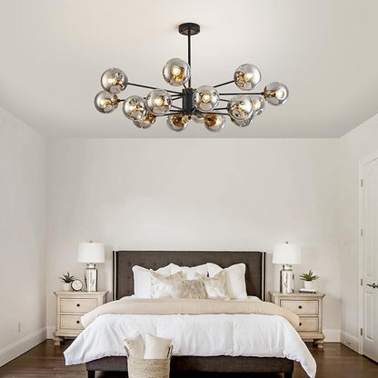 DDLLDESHI 16 Light Chandelier Sputnik Ceiling Light Fixture with Glass Globe Bubble Black Chandeliers for Dining Room Bedroom Kitchen Office Living Room Light Fixture（41" Art Deco Modern Chandelier）