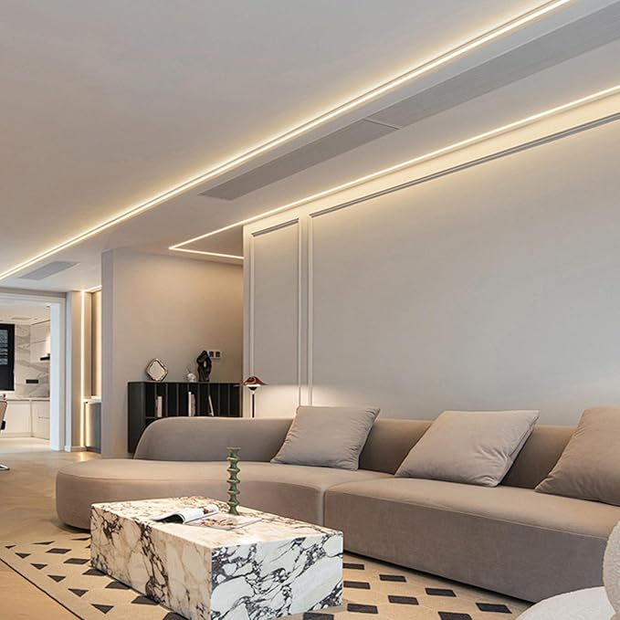 6 Pack LED Channel Plaster-in 6.6FT/2M Trimless Recessed Drywall Aluminum Channel, LED Profile for Wall and Ceiling with Milky Diffuser and End Caps.