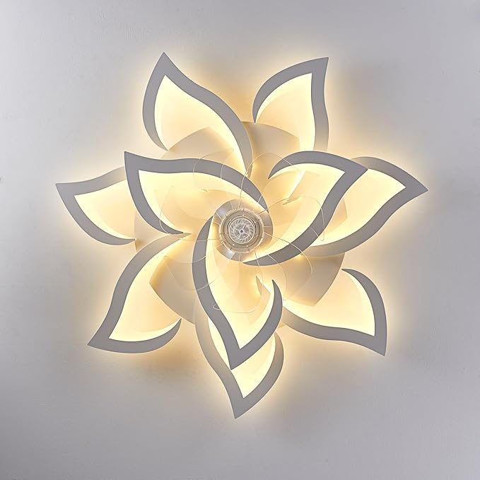 32" Modern Geometric Ceiling Fan with Lights Remote Control, White 6 Speeds 3 Colors Low Profile Ceiling Fan with Light for Living Room