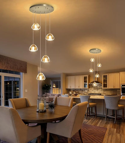 HAIXIANG Modern LED Chandeliers for Dining Room Kitchen Pendant Lights Lighting for Island Dimmable Fixtures Bubble Crystal Floating Chandelier LED Lights Brushed Nickel