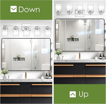 BesLowe 5-Light Bathroom Light Fixtures, Modern Chrome Bathroom Vanity Light, Bathroom Lighting Fixtures Over Mirror, Nickel Bathrom Wall Lamp, Wall Lights for Living Room Bedroom Hallway