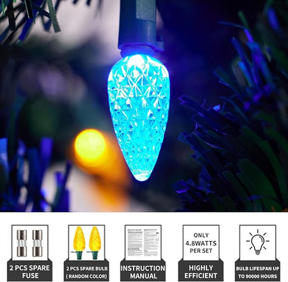 Christmas Lights C6 Multicolor 70 Count Strawberry Green Wire, 24.8 Feet Length Outdoor Connectable Light String for Festival Party Garden Spring Summer Home Decoration