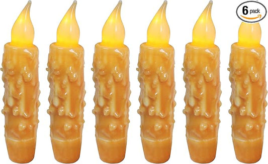 CVHOMEDECO. Real Wax Hand Dipped Battery Operated LED Timer Taper Candles Rustic Primitive Flameless Lights Decor, 4-3/4 Inch, Orange, 6 PCS in a Package
