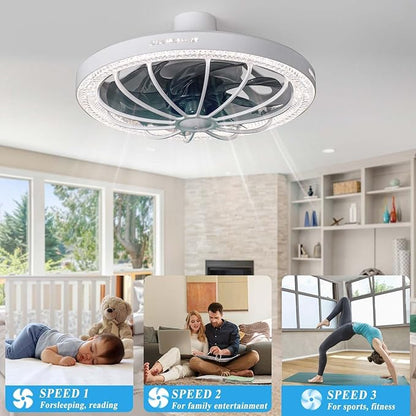 Socket Fan Light with Remote, 13 inch Socket Ceiling Fan with Dimmable Led Light, 3 Colors 3000K-6500K, 3 Speeds, Flush Mount Ceiling Fans with Lights for Bedroom, Kitchen, Living Room-White