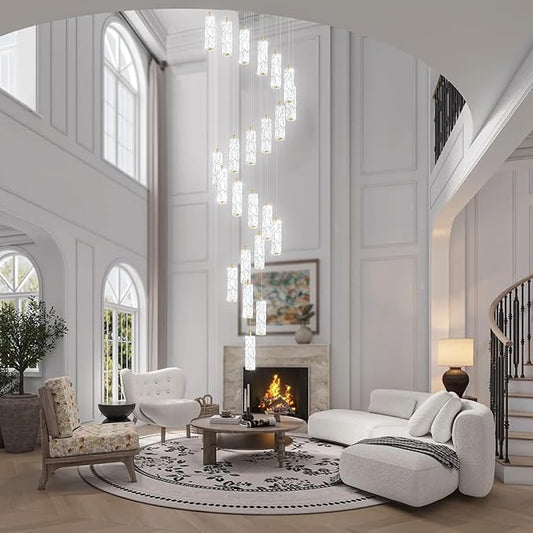 ykolupty Modern Crystal Chandelier 24-Lights Gold Chandeliers Lighting Fixture High Ceiling Chandelier Suitable for Living Room Staircase Villa