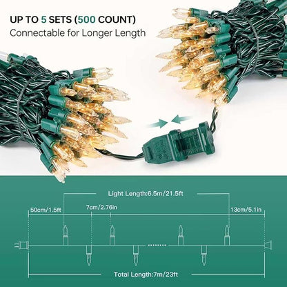 YOUNGAR Christmas Lights, Clear Outdoor Lights,2 Pack 23FT 100 Green Wire Light Connectable Incandescent Mini Light, Approved Tree Lights for Xmas Home Patio Holiday Party Garden Decor(Warm White)
