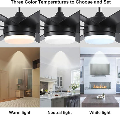 YUHAO 62 Inch Black Ceiling Fan with Light and Remote Control.Noiseless,Dimmable,3CCT,6 Speeds Reversible, DC Ceiling Fans for Indoor or Covered Outdoor Use.ETL Listed