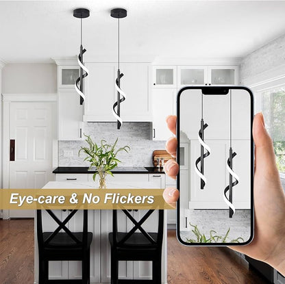 Modern Led Pendant Light Fixtures,6000K Cool White Black Led Pendant Lighting for Kitchen Island,Adjustable Height Hanging Light Fixtures for Kitchen Dining Room Living Room,1 Pack
