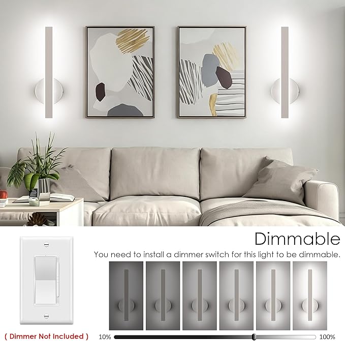 Aipsun Brushed Nickel Wall Sconce Hardwired Modern LED 18W Wall Sconce Set of Two, 15.7Inches Wall Lights for Living Room Bedroom Hallway 5CCT