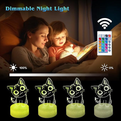 3D Cat Night Light Gifts for Kids 16 Color Change Decor Bedside Lamp with Remote and Smart Touch, Gifts for Christmas Birthday Boys Girls