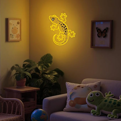 OkiyiD Gecko Neon Sign, Gecko Wall Art Decor Gifts with USB Power, Wild Reptile Themed Ambient Lighting for Bedroom, Office, Game Room and Bar
