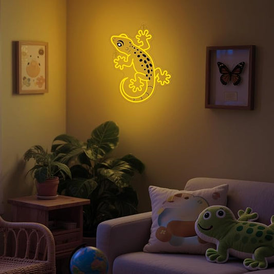 OkiyiD Gecko Neon Sign, Gecko Wall Art Decor Gifts with USB Power, Wild Reptile Themed Ambient Lighting for Bedroom, Office, Game Room and Bar