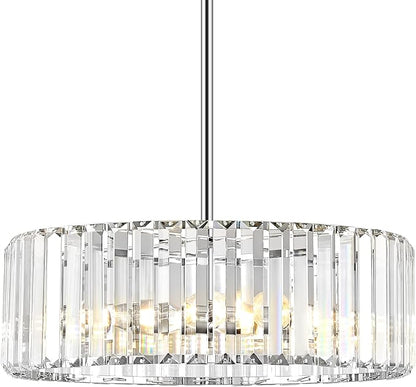 YURNYQ Chrome Crystal Chandelier for Dining Room, 4-Light Modern Semi Flush Mount Chandelier Lighting Fixtures, Round Kitchen Hanging Drum Pendant Lights Ceiling for Bedroom Entryway Foyer, 15 Inch