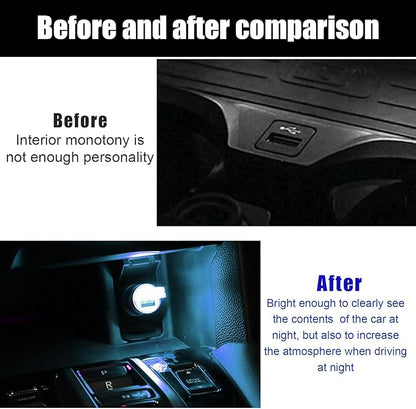 4 PCS USB LED Car Interior Atmosphere Lamp, Portable Mini LED Night Light, Plug-in USB Interface Trunk Ambient Lighting Kit, Universal Interior Car Accessories (Blue+Red+Ice Blue+White)