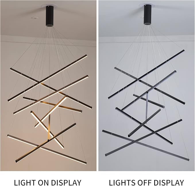 JAYMP Modern LED Chandeliers Dimmable Pendant Light Fixture for High Ceiling Living Room Dining Room Staircase Restaurant Sputnik Floating Sculptural Art Hanging Lamp (Black, 9-Lights)