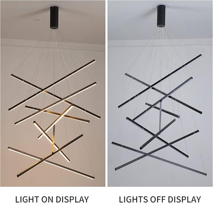 JAYMP Modern LED Chandeliers Dimmable Pendant Light Fixture for High Ceiling Living Room Dining Room Staircase Restaurant Sputnik Floating Sculptural Art Hanging Lamp (Black, 9-Lights)