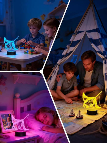 Lampeez Manta Ray 3D Night Light for Kids, LED 16 Colors Remote Control Changing Touch Dimmable Table Desk Lamp, Cute Animal Gifts for Manta Ray Lovers Animal Fans