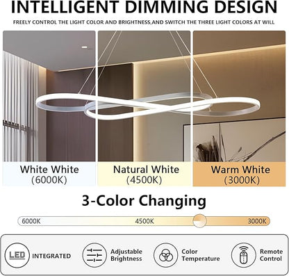 Large Led Chandeliers for Dining Room 59.06in Big Pendant Light for Kitchen Island Dimmable with Remote Ceiling Hanging Pendant Light Height Adjustable for Living Room