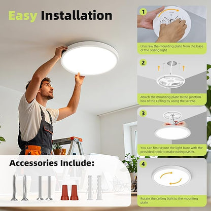 hepside LED Flush Mount Ceiling Light, 15Inch 30W LED Ceiling Lights Fixture,5 Color Temperatures in One,Ultra-Thin Flush Mount Light Fixture for Closet Bathroom Hallway Bedroom Laundry