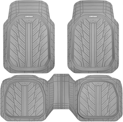 CAR PASS Deep Dish Rubber Floor Mats for Cars Full Set,Heavy Duty Car Mats,Universal Waterproof Trim-to Fit Automotive Floor Mats for Truck Van SUV, Durable All-Weather Car Mats 3-Piece (Light Gray)