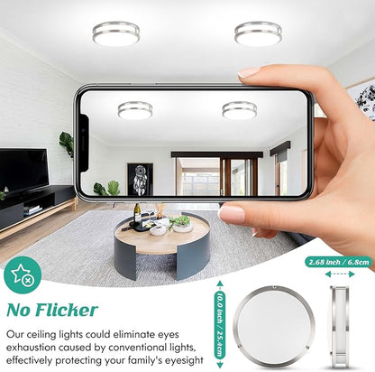 Brightever 10 Inch LED Ceiling Light Fixture, 30W 4000LM Modern Flush Mount Ceiling Lamps Dimmable, 2700K-6500K Adjusted Super Bright Bedroom Ceiling Lights for Kitchen Hallway, Brushed Nickle, 2-Pack