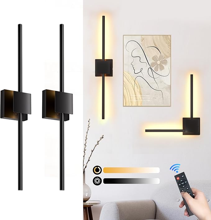 Battery Operated Wall Sconces Set of 2, 𝐔𝐩𝐠𝐫𝐚𝐝𝐞𝐝 8000mAh Rotatable Picture Lights with Remote Control, Dimmable 3000-6500K LED Rechargeable Wall Lights for Living Room Bedroom Mirror, 28.3In