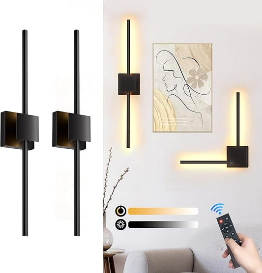 Battery Operated Wall Sconces Set of 2, 𝐔𝐩𝐠𝐫𝐚𝐝𝐞𝐝 8000mAh Rotatable Picture Lights with Remote Control, Dimmable 3000-6500K LED Rechargeable Wall Lights for Living Room Bedroom Mirror, 28.3In
