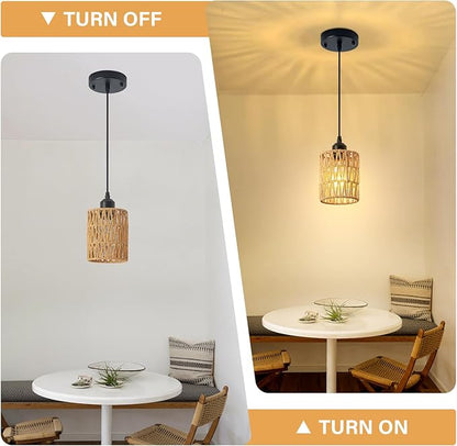 Rattan Chandelier Pendant Lights Kitchen Island,Farmhouse Boho Chandeliers Adjustable Height Hanging lamp for Dining Room,Small Kitchen Ceiling Light Fixtures with Hand Woven Wicker Lampshade