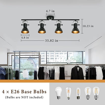 4-Light Track Lighting Kit 36" Kitchen Track Lighting Fixtures Ceiling with 4 Rotatable Light Heads, Track Lights Ceiling Mount Industrial Track Light for Living Room Bedroom Bar Hallway Office