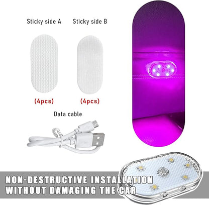 KVAEY 4 PCS Car LED Lights Interior Wireless, 7 Colors Magnetic Auto Ambient Light with 6 Bright LED Lamp Beads, Portable USB Rechargeable Vehicle Interior Led Night Light (Pink, Sticky, 4pcs)