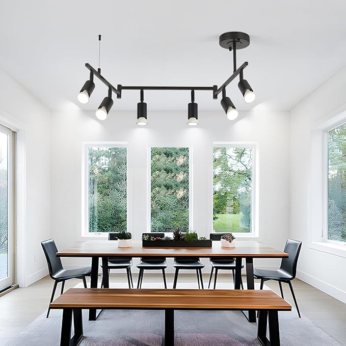 6-Light Black Track Lighting Fixtures Ceiling, Flexible Foldable Arm and Rotatable Light Head,Modern LED Track Lighting for Kitchen Islands, Dining Rooms(GU10 Socket, Bulbs Not Included)