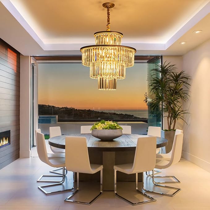 23" 14-Light Modern Crystal Chandelier Light Fixtures 4-Tier Gold Luxury Chandeliers for Dining Room Round Hanging Pendant Lighting for Living Room Kitchen Entryway Bedroom Foyer Hallway