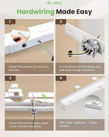 ALUSSO 18 Inch LED Under Cabinet Lighting Hardwired 120V, 5CCT Color Selectable 2700K-5000K Dimmable 10W 800LM High Brightness, CRI 90+ Strip Linkable Under Counter Lights for Kitchen Sink, 1 Pack
