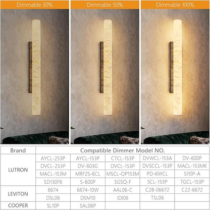 LMQNINE Natural Alabaster Wall Sconces Set of Two Spanish Marble Wall Light Cylinder Modern Black LED Sconce for Living Room Bedroom Bathroo Stairs（L-2Pack）